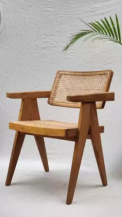 Silla Chandigarh de teca con esterilla rattan Indonesia - kazaru