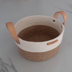Cesto de Cuerdas combinado redondo color natural 20x12cm