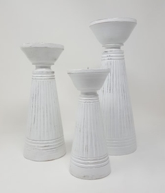 Set de 3 candelabros de madera blancos 20cm 25cm 30cm