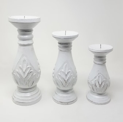 Set de 3 candelabros de madera blancos 20cm 25cm 30cm - comprar online