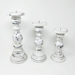 Set de 3 candelabros de madera blancos 20cm 25cm 30cm en internet