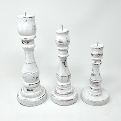 Set de 3 candelabros de madera blancos 20cm 25cm 30cm