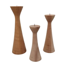 Set x3 CANDELABROS madera natural 20 25 30cm - tienda online