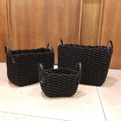 Canasto Cuerdas Tejido Negro Chico 25x15x16 - comprar online