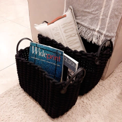 Canasto Cuerdas Tejido Negro Grande 40x22x32 en internet