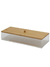 Organizador acrílico con tapa de bambú, ideal para almacenamiento y organización en el hogar.
