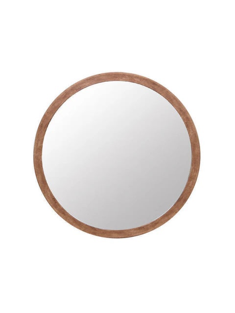 Espejo circular con marco de plástico símil madera color marrón claro de 60 cm de diámetro