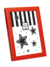 Portarretrato de color rojo con diseño de estrellas y rayas en blanco y negro, tamaño 15x20 cm.