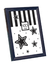 Portarretratos juvenil de plástico con diseño de estrellas en blanco y negro, tamaño 13x18 cm.