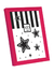 Portarretratos juvenil de color rosa con diseño de estrellas y rayas negras.