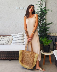 VESTIDO BASIC RECTO BEIGE - tienda online