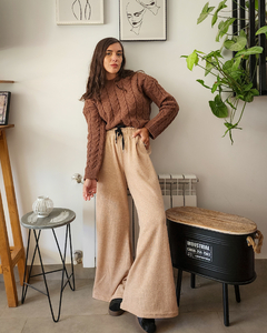 PANTS PALAZO BRILLITOS BEIGE - tienda online