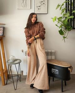 PANTS PALAZO BRILLITOS BEIGE - comprar online