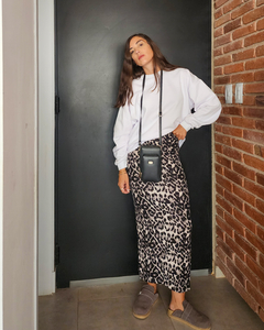 FALDA MIDI PRINT GRIS - comprar online