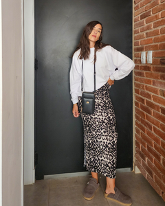 FALDA MIDI PRINT GRIS - tienda online