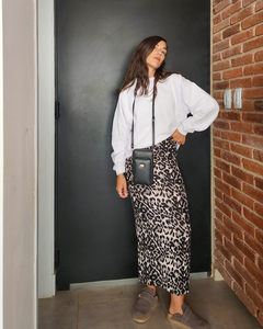 FALDA MIDI PRINT GRIS - Go Store