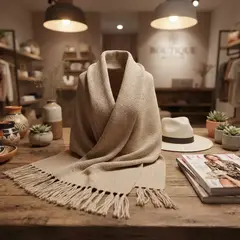 Manta / Chal en telar de oveja beige claro # 209 - Pueblo Andino