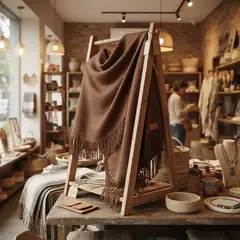 Imagen de Chal / manta de Lana de Llama Marrón en telar # 163