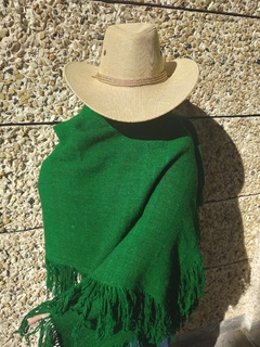 Chal / manta de Lana de Oveja color verde en telar # 159