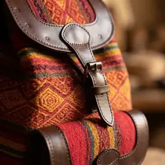 Mochilas en cuero trabajado y aguayo - Pueblo Andino