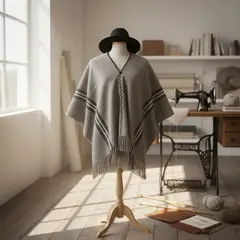 Poncho en telar de oveja gris # 130
