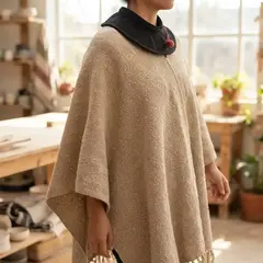 Ruana en lana de Oveja en telar beige # 117 - comprar online