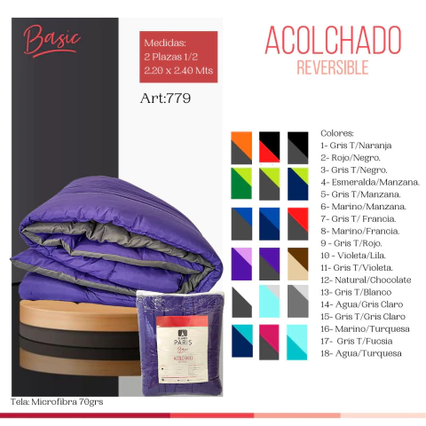 Blanco Paris Acolchado 1½ Basic Reversible (ACO106BP)