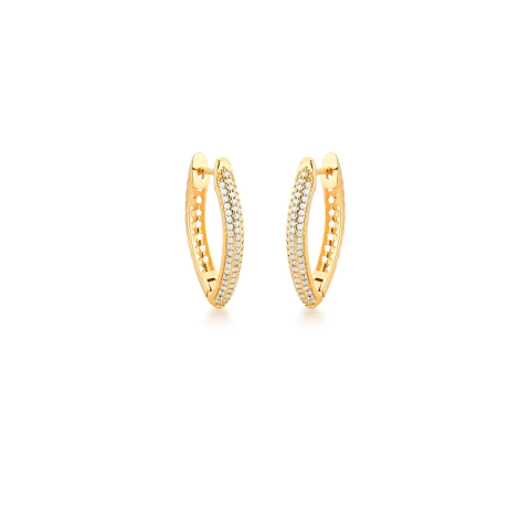 Brinco Argola Zirconia Navete Banhado a Ouro 18K