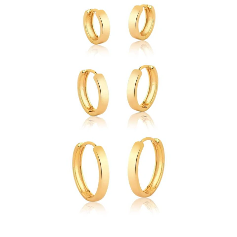 Brinco Trio Argola Liso Banhado a Ouro 18K