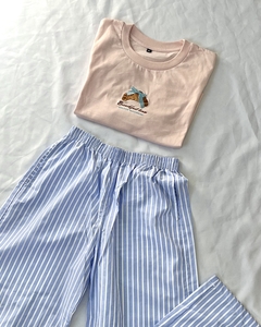 CROISSANT RAYADO CELESTE - PIJAMA - SET COMPLETO - malaga beachwear