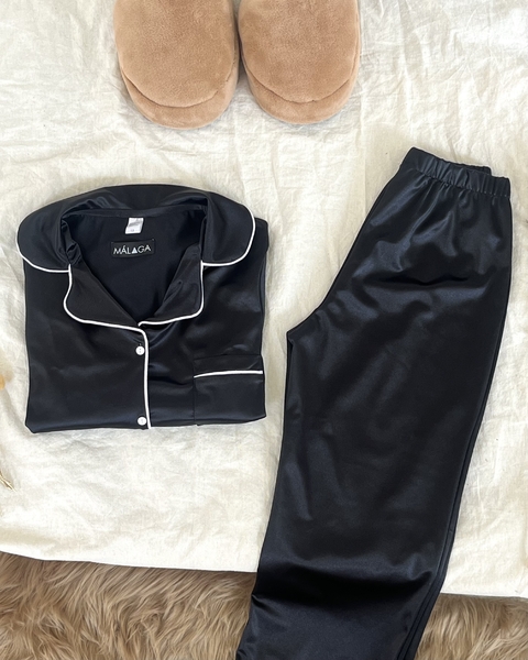 SATINADO NEGRO LARGO - PIJAMA - SET COMPLETO - comprar online