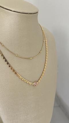 COLAR CORAÇÕES PEDRA ROSA - comprar online