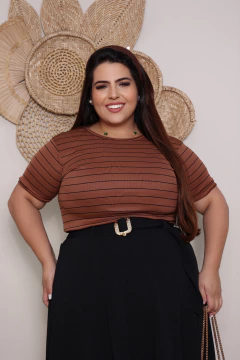 Basiquinhas plus size marrom listrado - comprar online