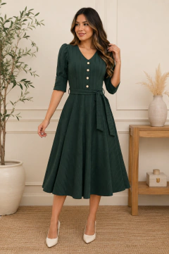 Vestido Alice marrom -verde esmeralda