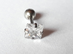 Strass Cuadrado 5.3mm, bolita de acero 4mm, largo total 13mm, espesor de la barra 1mm