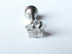Strass triangulo 5mm, bolita de acero 4mm, largo total 13mm, espesor de la barra 1mm