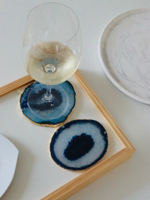 Kit Porta Copos de Pedra de Ágata - Azul - 4 unidades - comprar online