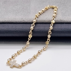 TOBILLERA B4MM CRUZ SWAROVSKI PQÑ ORO LAMINADO 18K