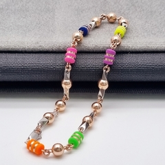 TOBILLERA ESPECIAL PIN B6MM ROSA CON TUBO CINTA ORO LAMINADO 18K