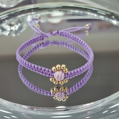 PULSERA TEJIDA FLOR DE NEOPRENO Y BALIN #3 ORO LAMINADO 18K