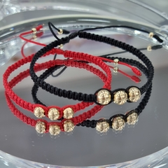 PAREJA TEJIDA TRES BALINES ORO LAMINADO 18K