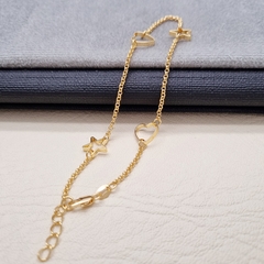 TOBILLERA DIJES ESTRELLAS Y CORAZONES ORO LAMINADO 18K