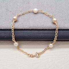 PULSERA TEJIDO ARGOLLAS-PERLA ORO LAMINADO 18K