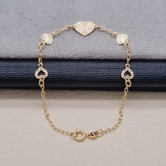 PULSERA DIJE CORAZON DIAMANTADA EXTENSION ORO LAMINADO 18K