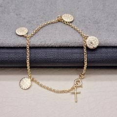 PULSERA DIJE SAN BENITO X4 ORO LAMINADO 18K