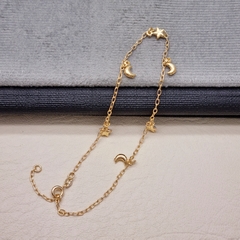 TOBILLERA ESTRELLA-LUNA EXTENSION ORO LAMINADO 18K