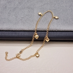 TOBILLERA 5 CORAZONES EXTENSION ORO LAMINADO 18K