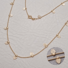 CADENA MILITAR DIJES CORAZON DIAMANTADO ORO LAMINADO 18K