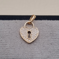 DIJE CORAZON CANDADO MICROCIRCON ORO LAMINADO 18K
