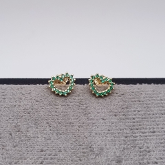 TOPO CORAZON MICROCIRCON VERDE ORO LAMINADO 18K